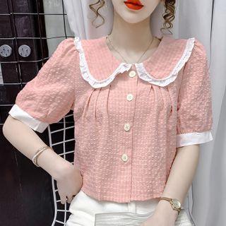 Short-sleeve Peter Pan Collar Plaid Shirt