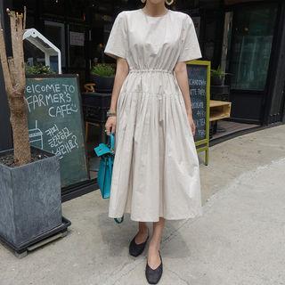 Drawstring-waist A-line Long Dress