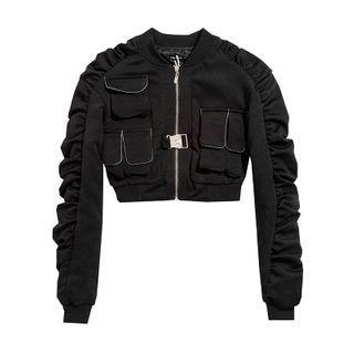 Ruched Zip-up Cropped Bomber Jacket