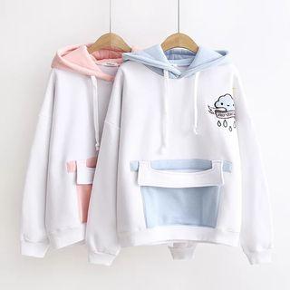Cloud Embroidered Color Panel Hoodie