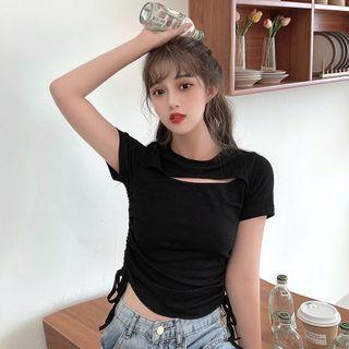 Drawstring Cut-out Short-sleeve Cropped T-shirt