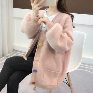 Color-button Oversized Cardigan
