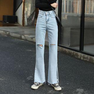 Ripped High-waist Wide-leg Jeans