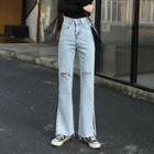 Ripped High-waist Wide-leg Jeans