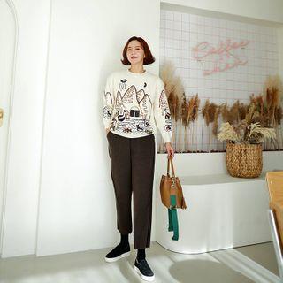 Band-waist Seam-trim Napped Pants