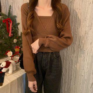Mock Two-piece Long-sleeve Knit Cropped Top