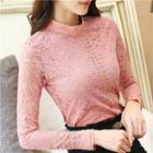 Fleece-lined Mock Neck Lace Top