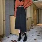 Irregular Frayed A-line Midi Denim Skirt