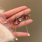 Print Fan Faux Pearl Alloy Dangle Earring 1 Pair - Pink - One Size