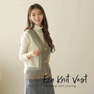 V-neck Color-block Wool Blend Knit Vest