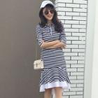 Ruffle Hem Striped Polo Dress