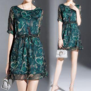 Heart Print Short-sleeve A-line Dress