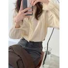 Frilled Trim V-neck Long-sleeve Shirt