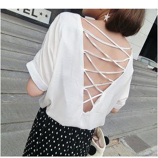 Lattice Back V-neck Short-sleeve Top