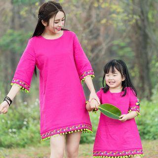 Family Tasseled 3/4-sleeve Dress