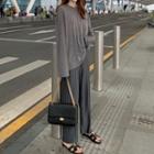 Crew-neck Long-sleeve Oversize T-shirt / Plain Straight-fit Pants