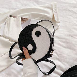 Tai Chi Pattern Faux Crocodile Crossbody Bag Black - One Size
