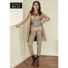 Set: Lace-up Flower Plaid Long Vest + Belted Pants