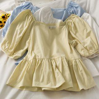 Boatneck Puff-sleeve Peplum Top