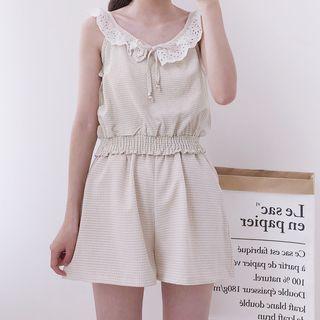 Set: Lace Trim Sleeveless Top + Shorts