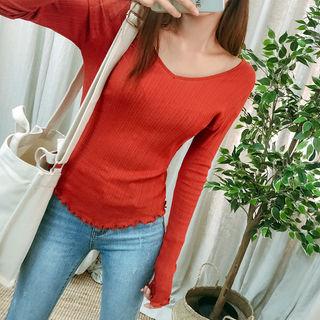 Scoop-neck Lettuce-edge Rib Top
