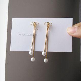 Alloy Bow Faux Pearl Dangle Earring 1 Pair - Gold - One Size