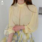 Stand-collar Shirred Chiffon Blouse