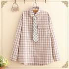 Gingham Long-sleeve Shirt With Tie