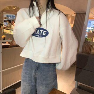 Long-sleeve Embroidered Half-zip Cropped Sweatshirt