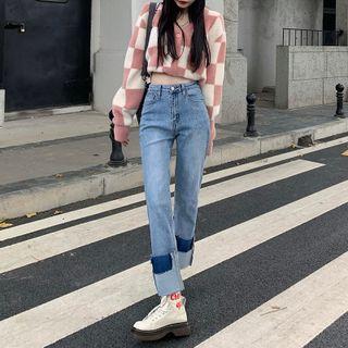 High Waist Straight Leg Washed Jeans