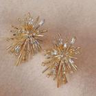 Rhinestone Ear Stud B4-1-9 - 1 Pair - Gold - One Size