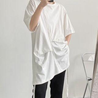 Asymmetric Short-sleeve Top With Sash