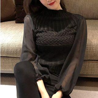 Chiffon Pattern Long-sleeve Knit Top