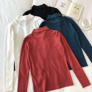 Plain Crewneck Halter Long-sleeve Knit Top