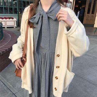 Long-sleeve Houndstooth Dress / Cardigan