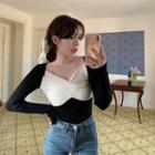 Two-tone Shirred Knit Top