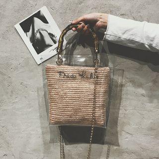Set: Chain Strap Lettering Transparent Bag + Pouch