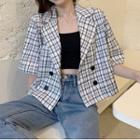 Short-sleeve Plaid Cropped Blazer