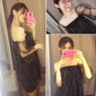 Bronzing Off-shoulder 3/4 Sleeve Mesh A-line Dress