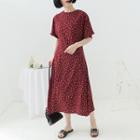 Spot Print Short-sleeve A-line Midi Dress