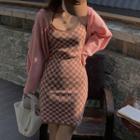 Halter Checkerboard Mini Sheath Dress / Jacket