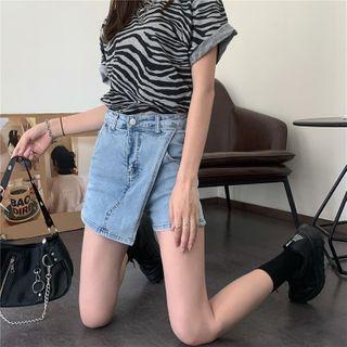 Asymmetric Mini A-line Denim Skort
