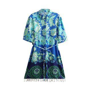 Spaghetti Strap Print Shirt Dress