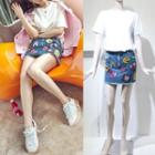 Short Sleeve T-shirt / Embroidery Miniskirt