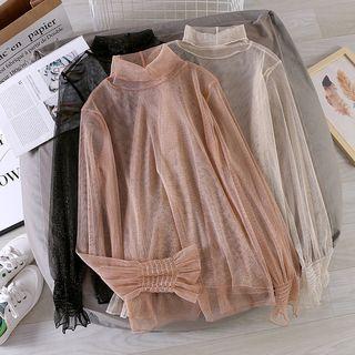 Bell-sleeve Glitter Lace Blouse