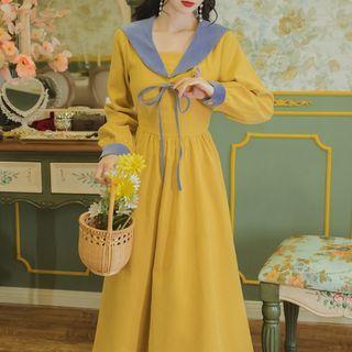 Bow Detail Long-sleeve Maxi A-line Dress