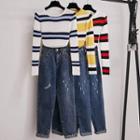 Striped Long-sleeve Knit Top / Harem Jeans / Set