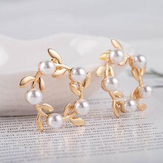 Faux Pearl Alloy Branches Earring 1 Pair - Rose Gold - One Size