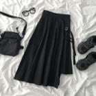 Buckled Irregular A-line Midi Skirt Black - One Size
