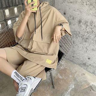 Set : Plain Oversize Top + High-waist Plain Cargo Shorts